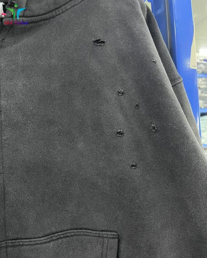 Multi Color Heavy Weight Saint Distressed Zip Up Hoodie