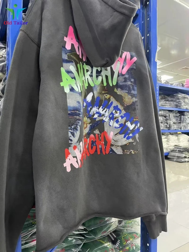 Multi Color Heavy Weight Saint Distressed Zip Up Hoodie