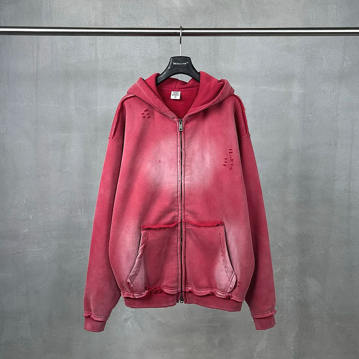 Y2K Multi Color Distressed Medium Wash Vintage Zip Up Hoodie