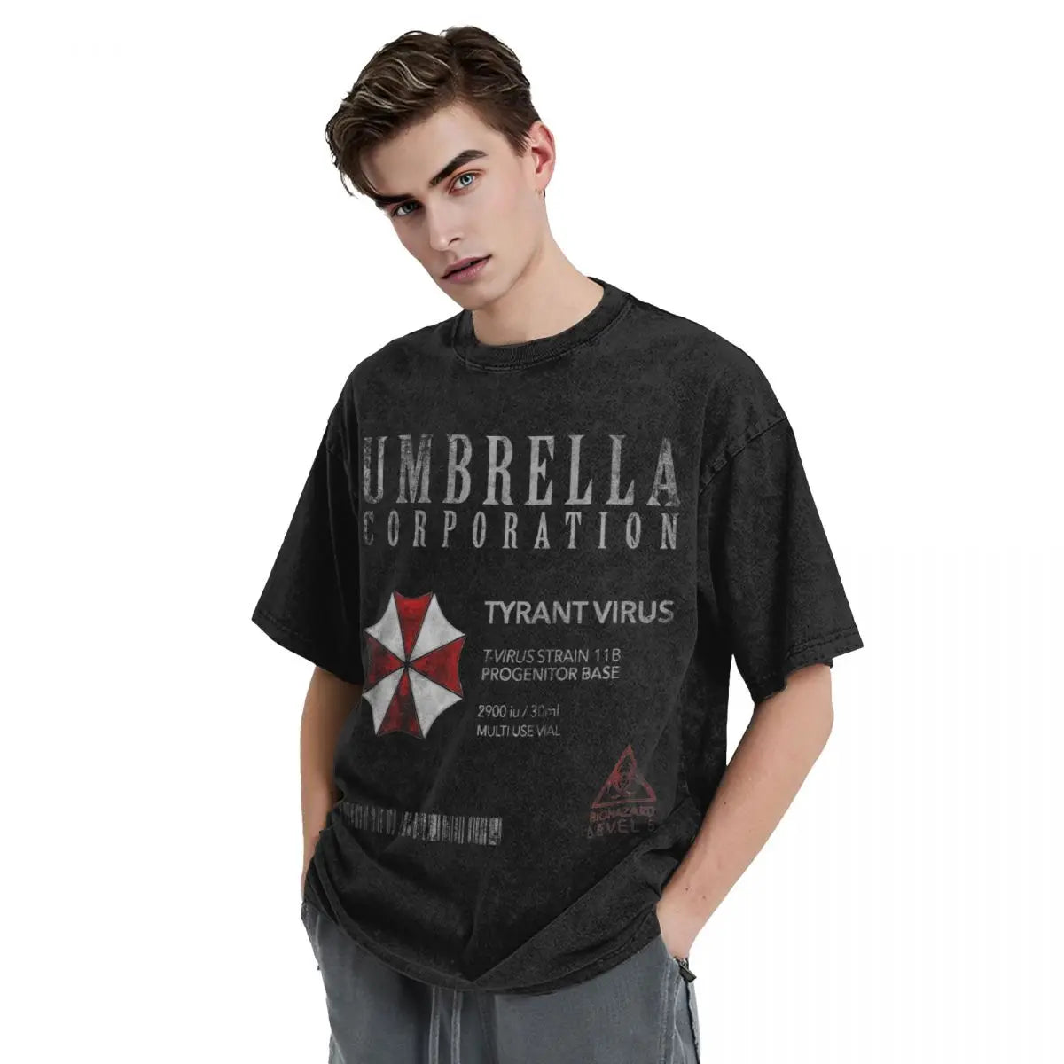 Vintage Washed Black Umbrella Corporation Graphic T Shirt
