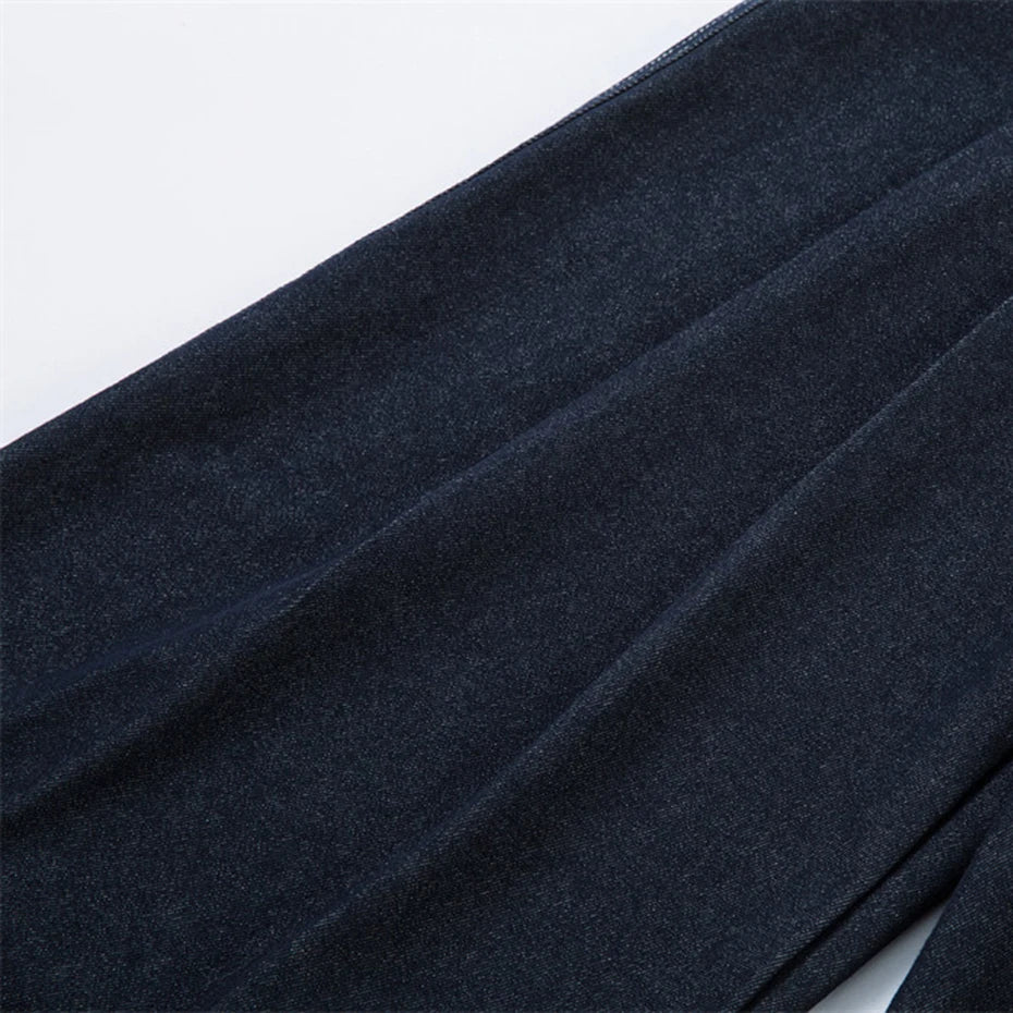 Pleated Dark Blue Denim Wide Leg Baggy Jeans