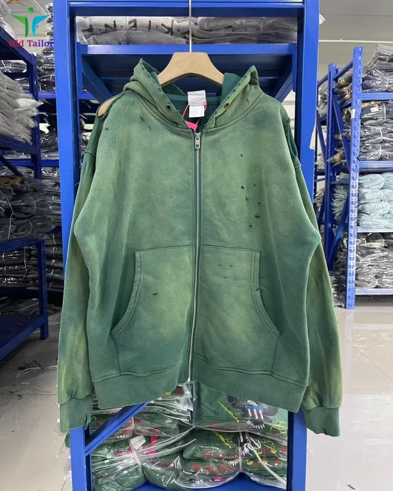Multi Color Heavy Weight Saint Distressed Zip Up Hoodie