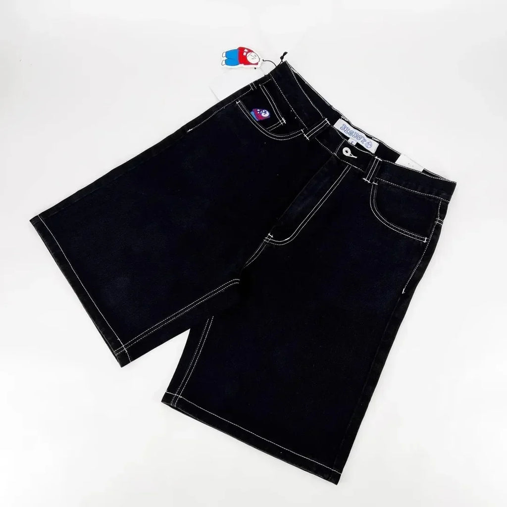 Black High Contrast Stitch Baggy Jorts