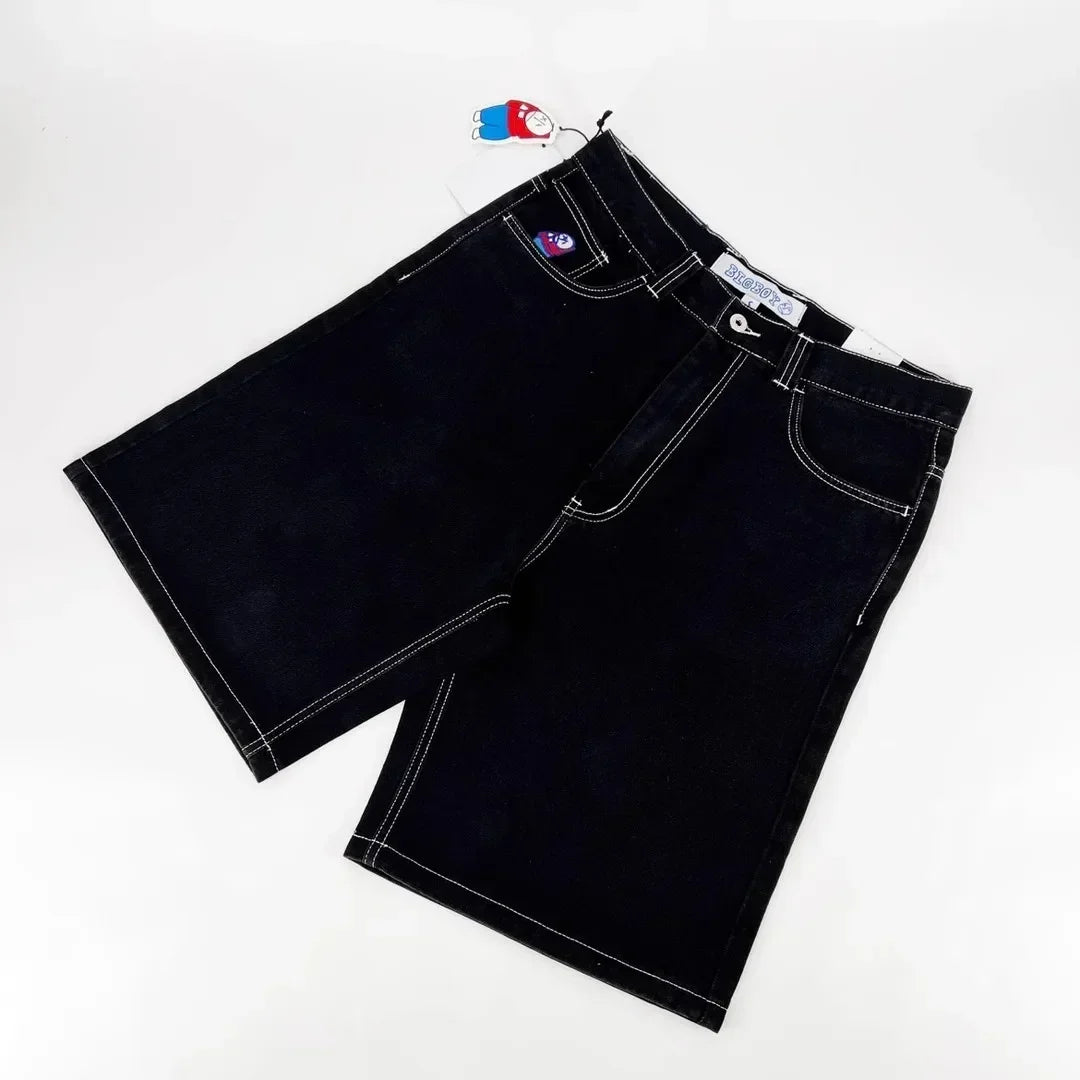 Black High Contrast Stitch Baggy Jorts