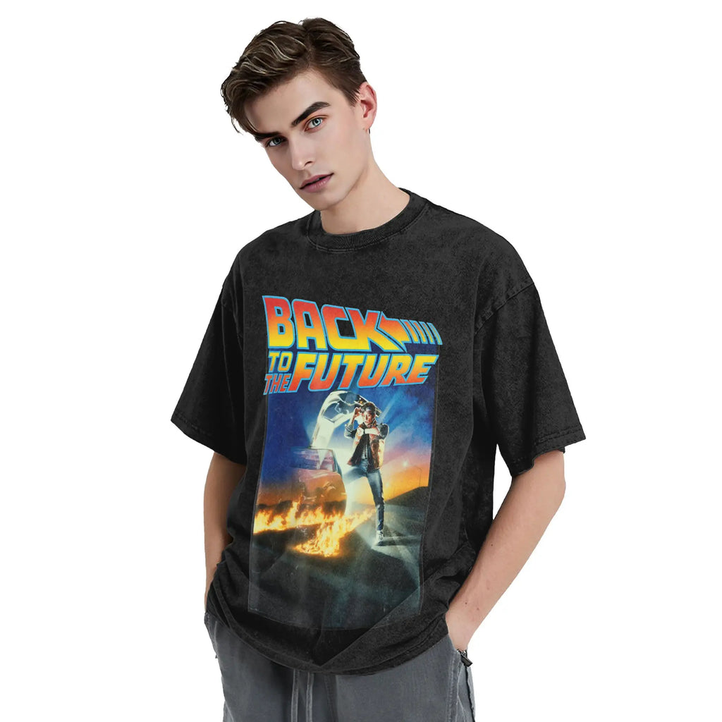 Faded Black Vintage "Back to the Future" Graphic T Shirt