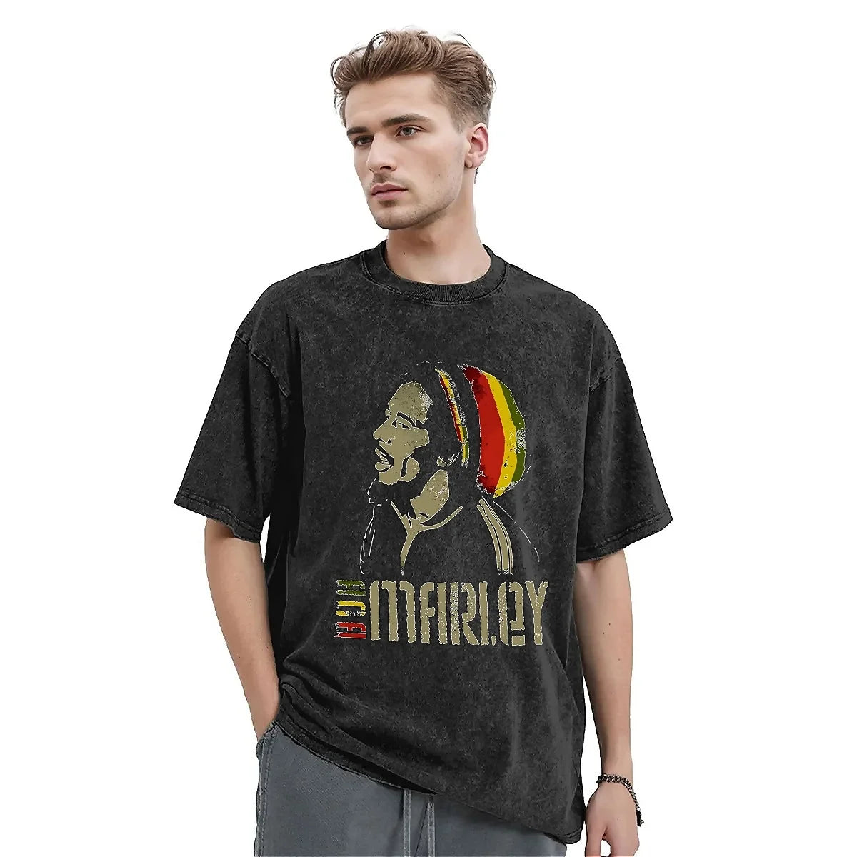 Black Vintage Bob Marley Graphic T Shirt