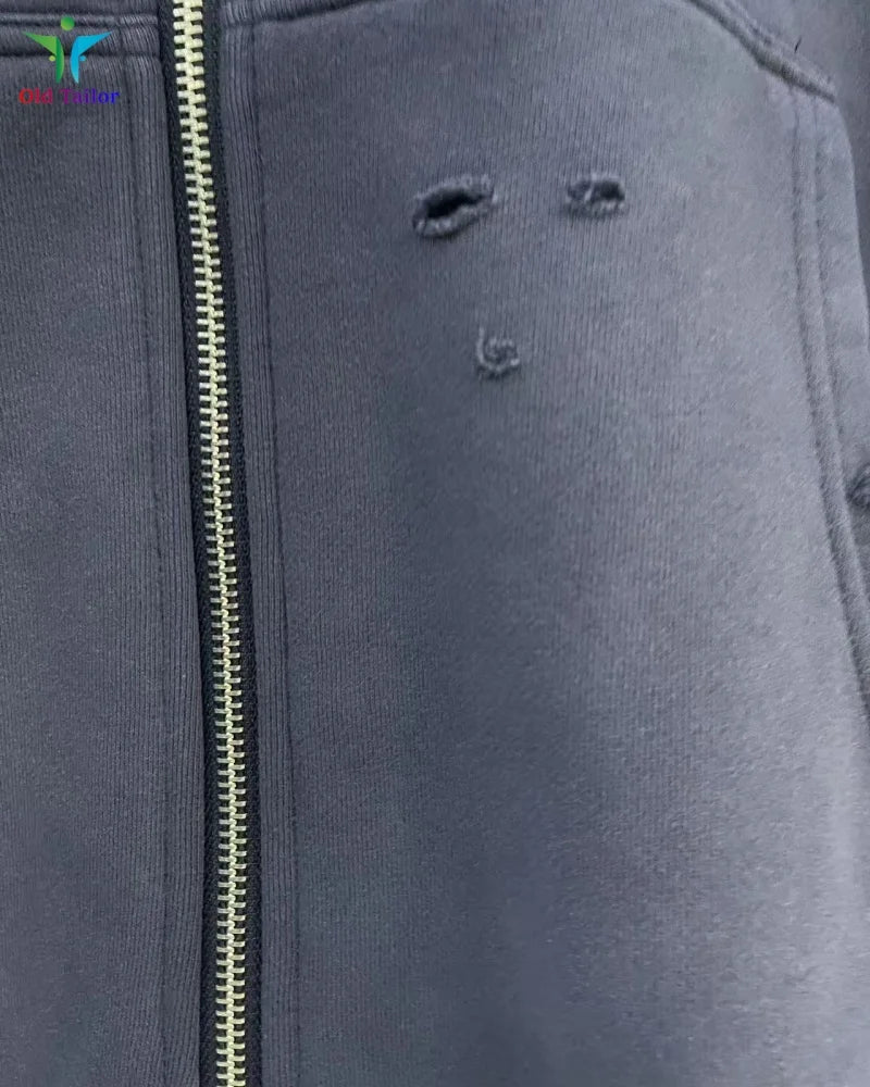 Multi Color Heavy Weight Saint Distressed Zip Up Hoodie