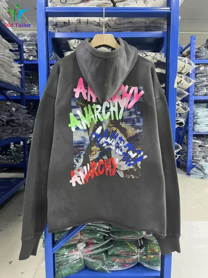 Multi Color Heavy Weight Saint Distressed Zip Up Hoodie