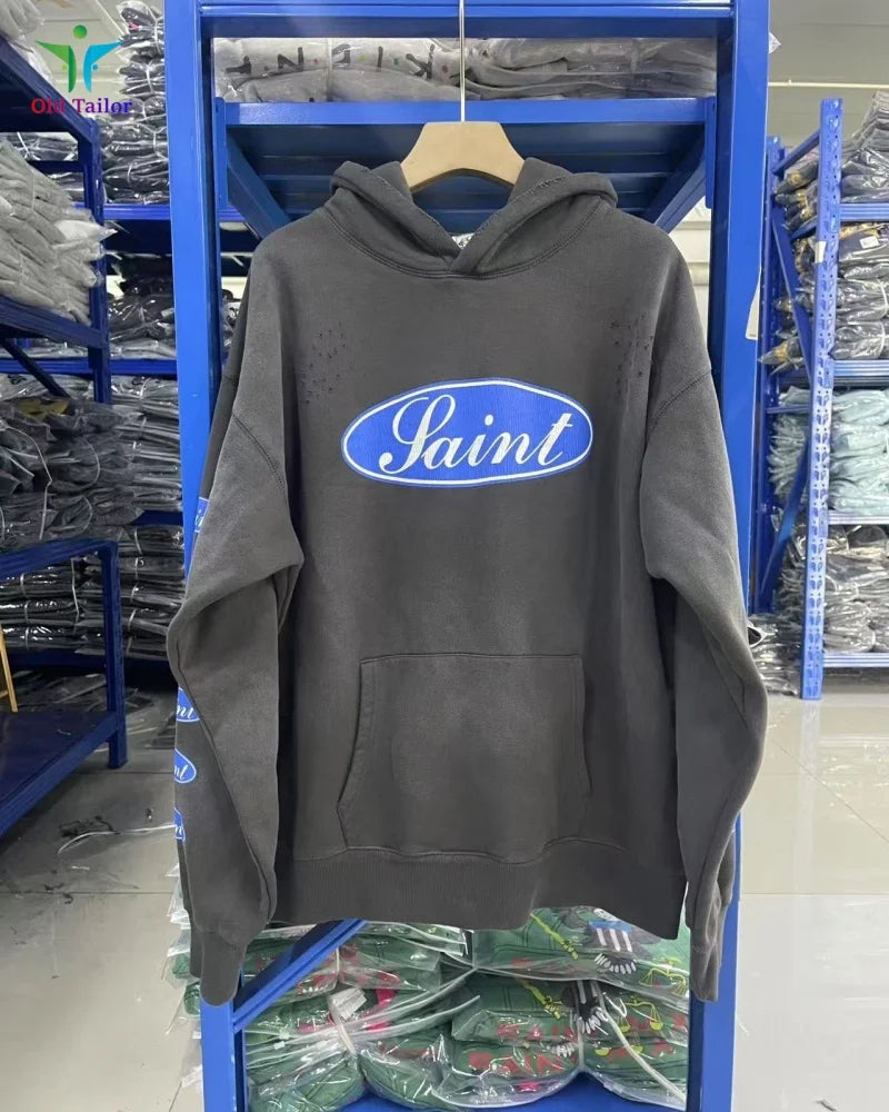 Multi Color Heavy Weight Saint Distressed Zip Up Hoodie