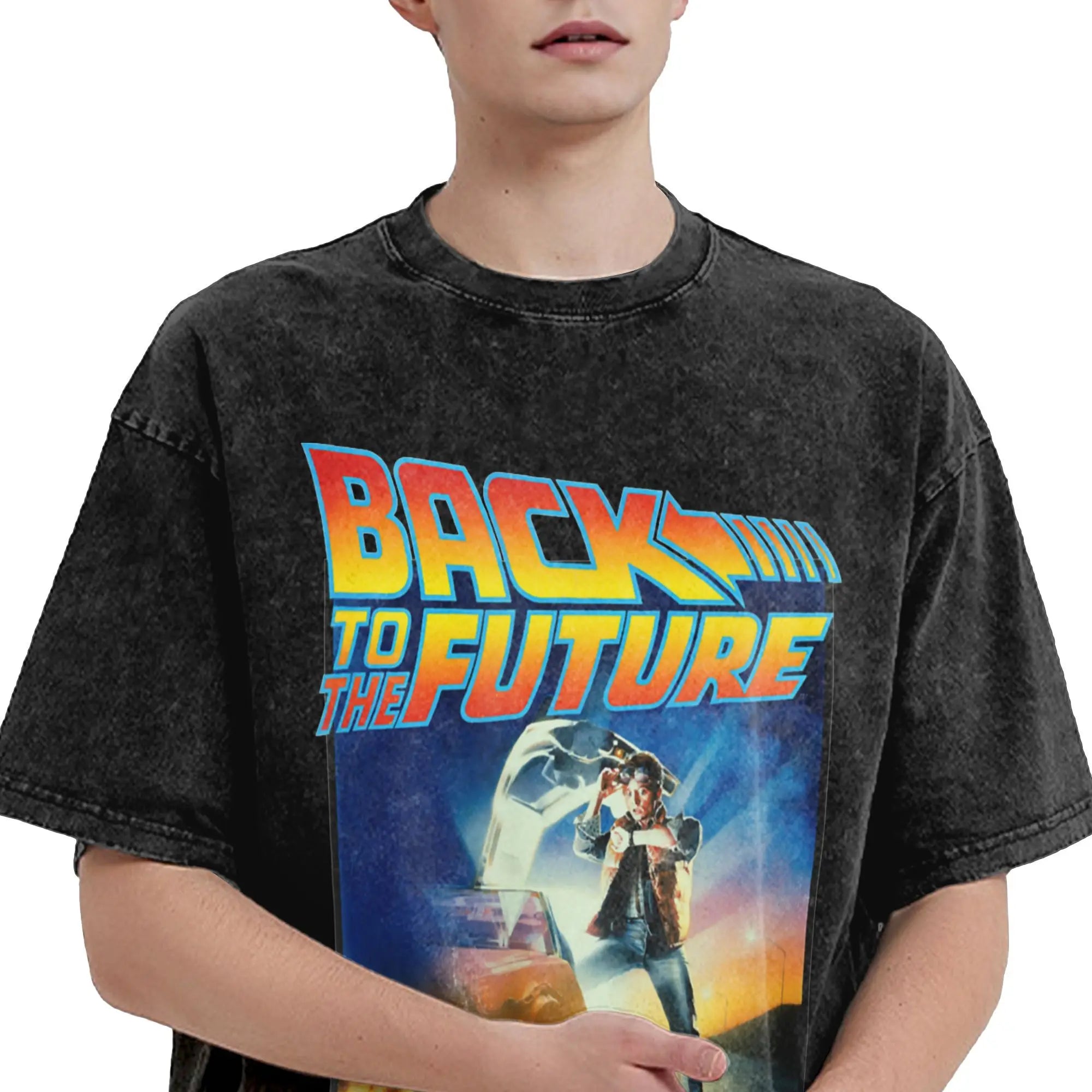 Faded Black Vintage "Back to the Future" Graphic T Shirt