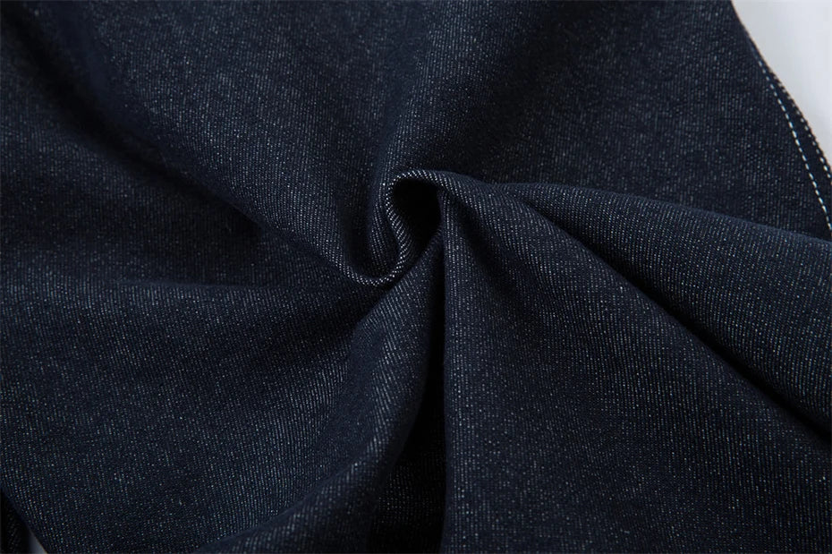 Pleated Dark Blue Denim Wide Leg Baggy Jeans