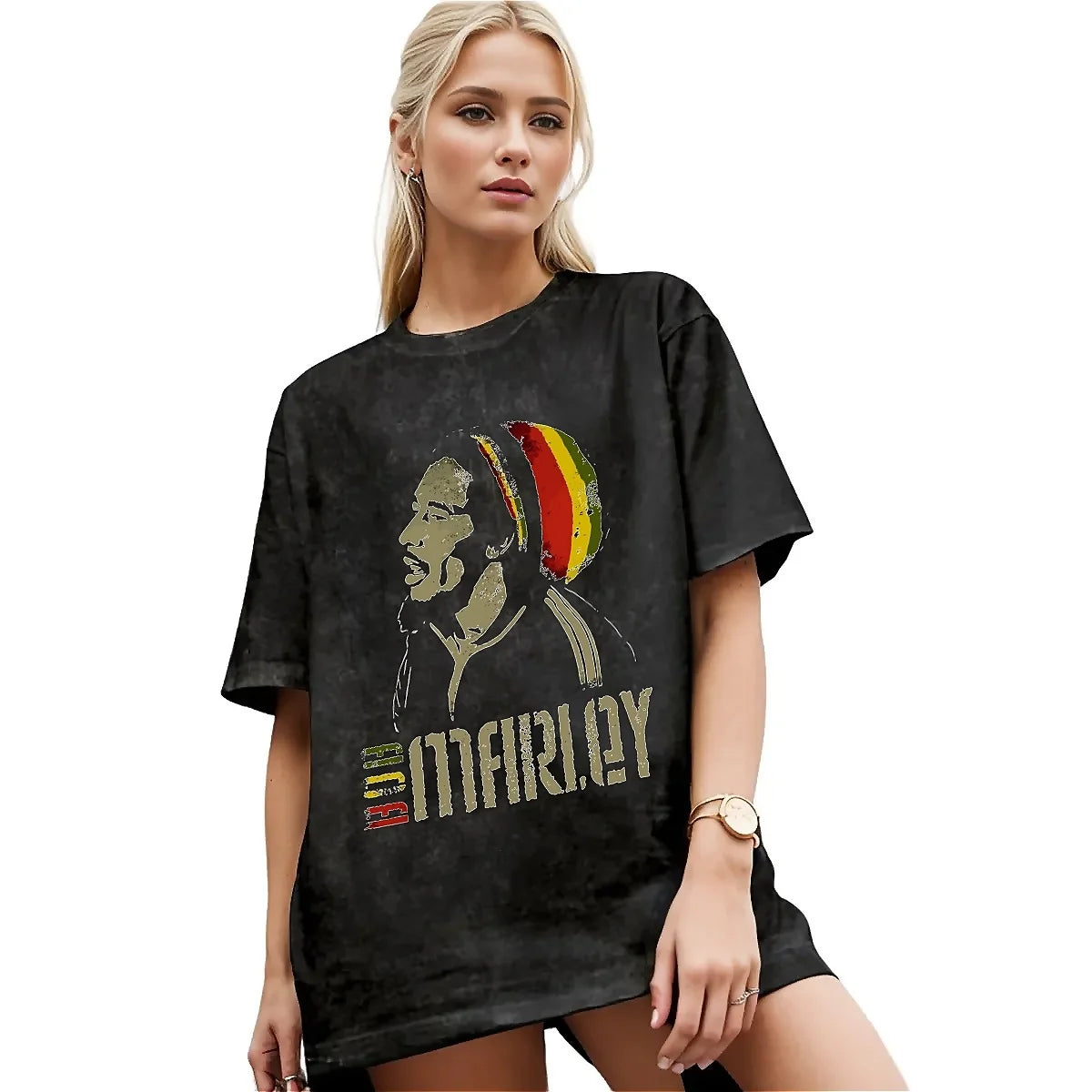 Black Vintage Bob Marley Graphic T Shirt