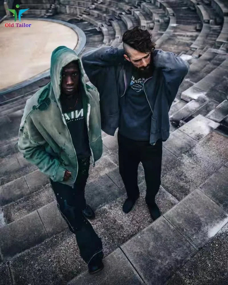 Multi Color Heavy Weight Saint Distressed Zip Up Hoodie