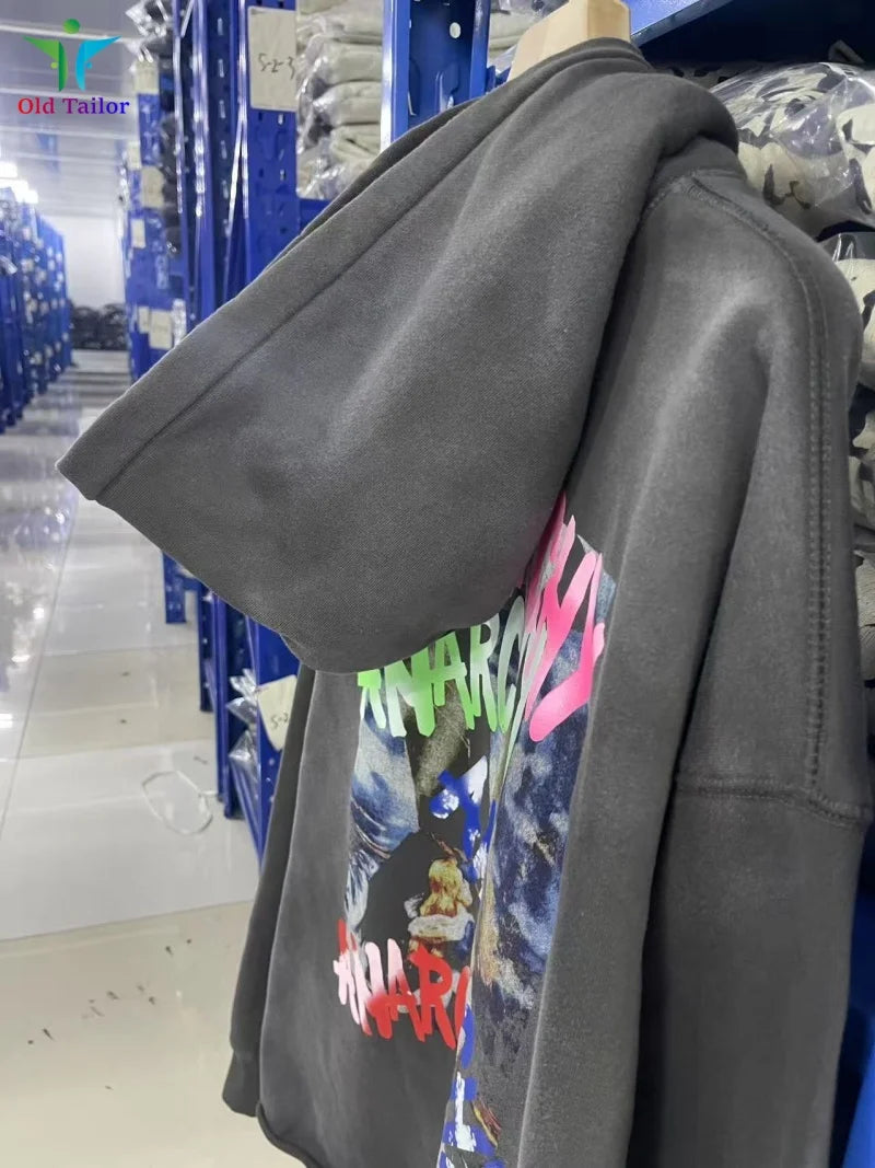 Multi Color Heavy Weight Saint Distressed Zip Up Hoodie