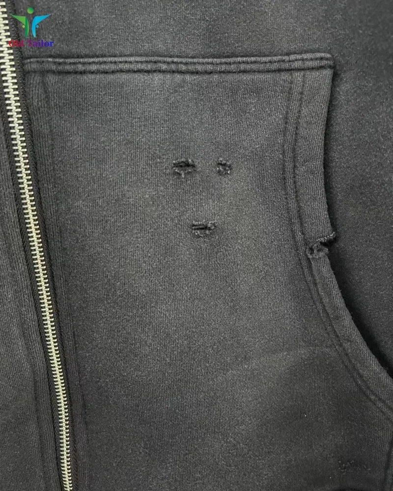 Multi Color Heavy Weight Saint Distressed Zip Up Hoodie