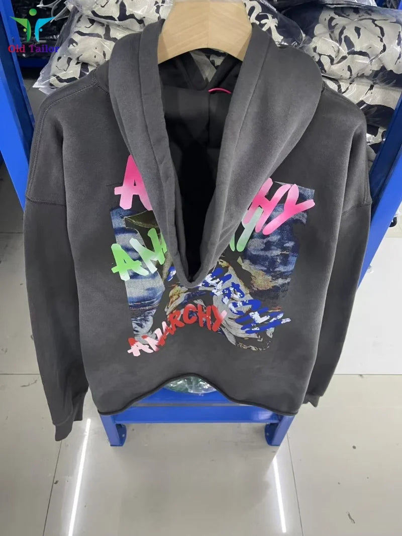 Multi Color Heavy Weight Saint Distressed Zip Up Hoodie