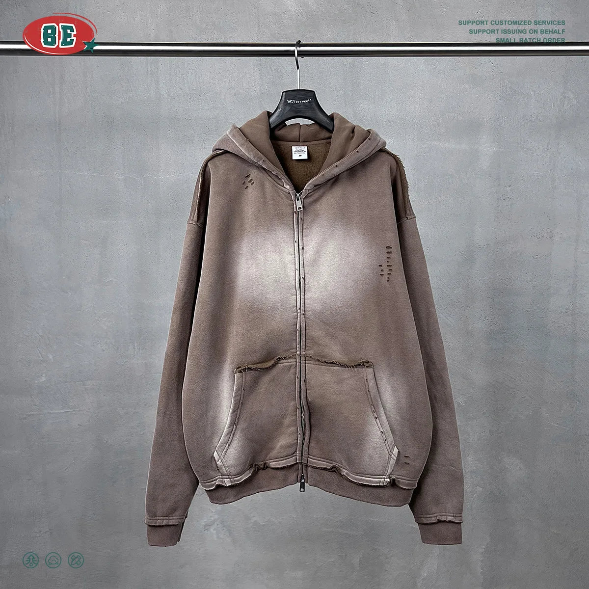 Y2K Multi Color Distressed Medium Wash Vintage Zip Up Hoodie