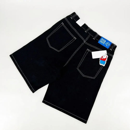Black High Contrast Stitch Baggy Jorts