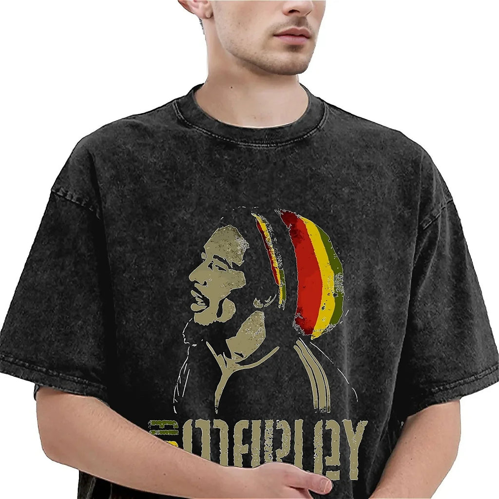 Black Vintage Bob Marley Graphic T Shirt