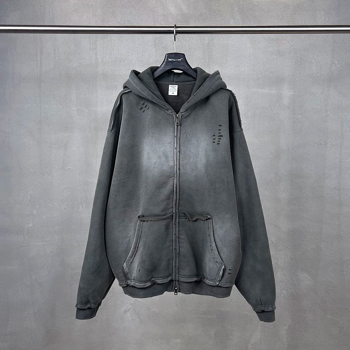 Y2K Multi Color Distressed Medium Wash Vintage Zip Up Hoodie