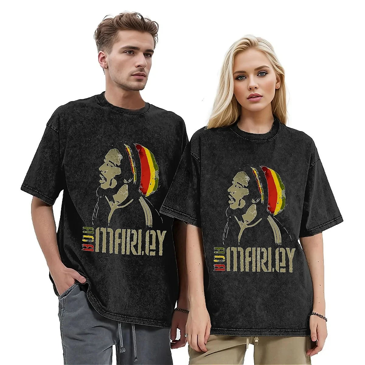 Black Vintage Bob Marley Graphic T Shirt