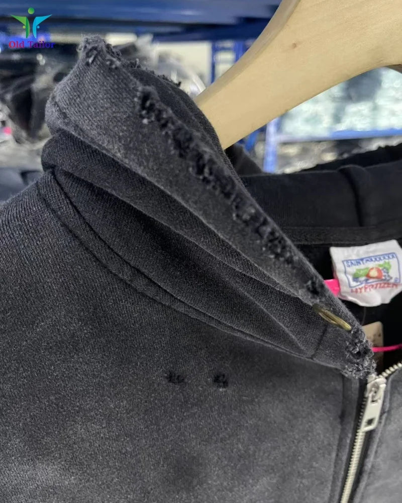 Multi Color Heavy Weight Saint Distressed Zip Up Hoodie