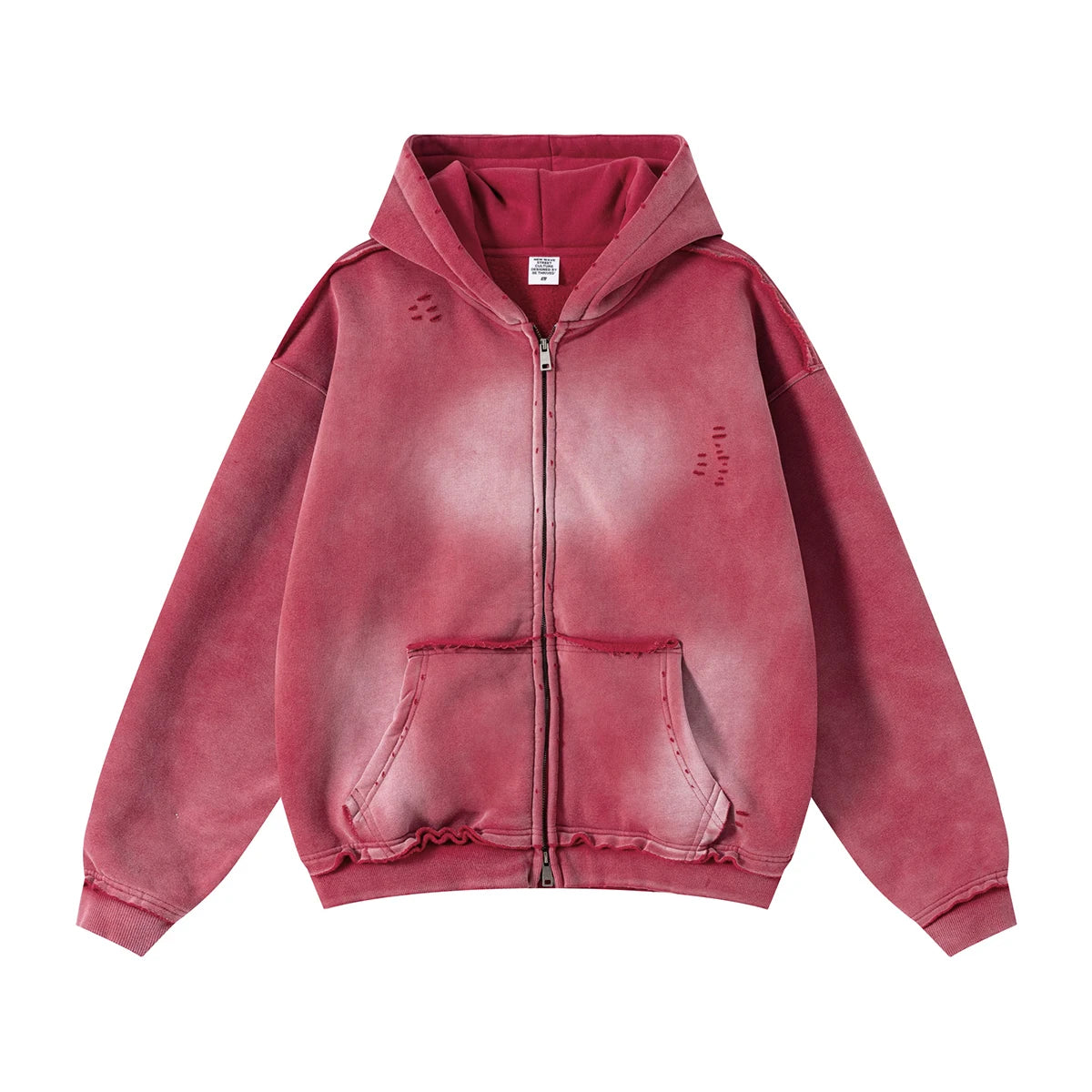 Y2K Multi Color Distressed Medium Wash Vintage Zip Up Hoodie