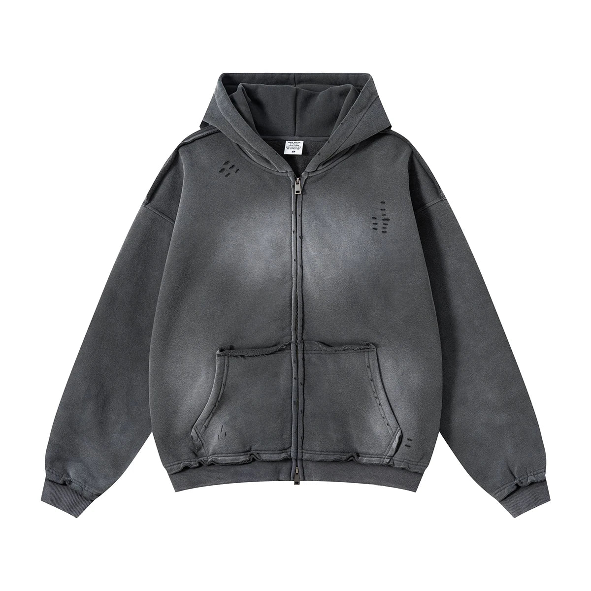 Y2K Multi Color Distressed Medium Wash Vintage Zip Up Hoodie