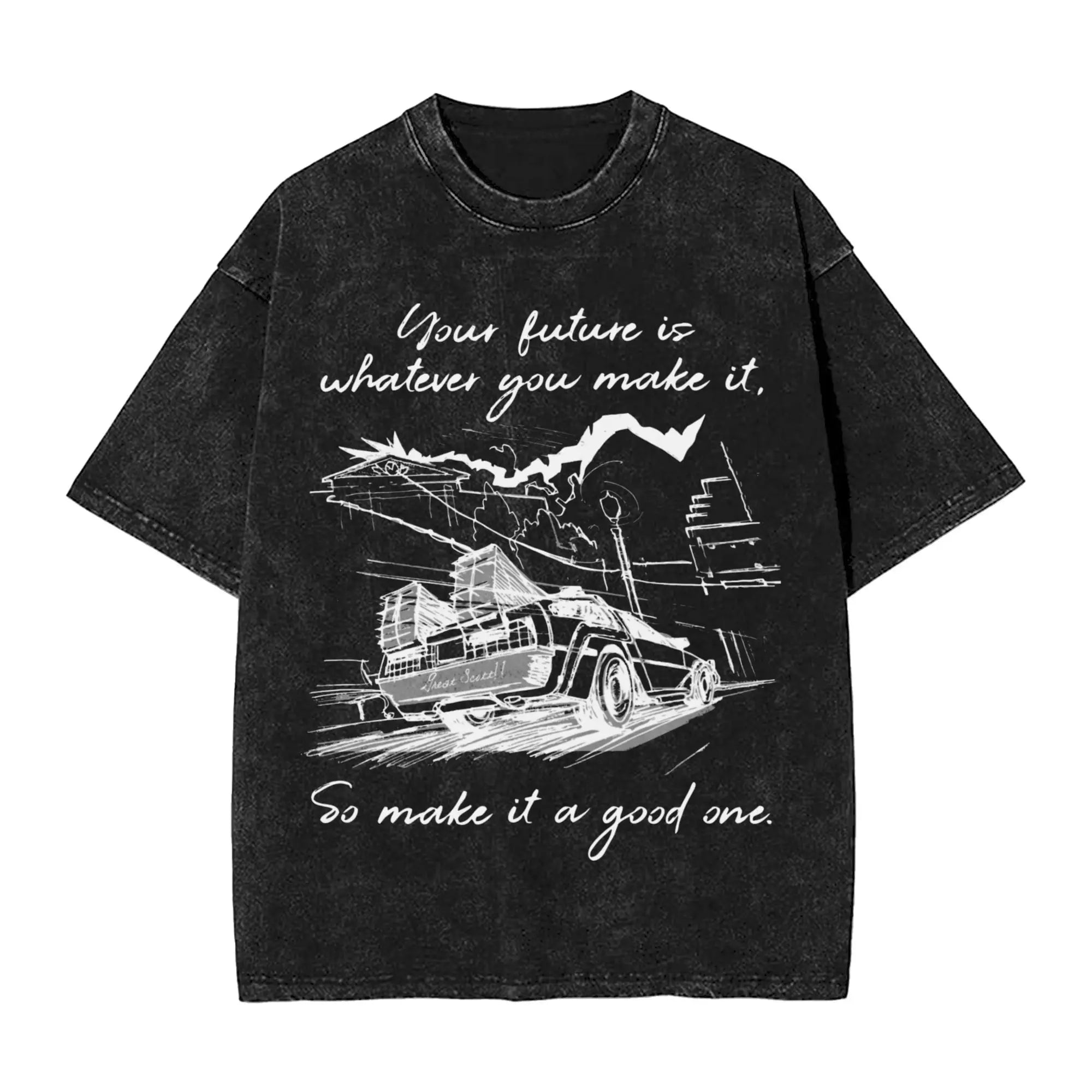 Faded Black Vintage "Back to the Future" Graphic T Shirt