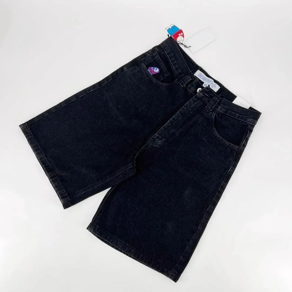 Black High Contrast Stitch Baggy Jorts