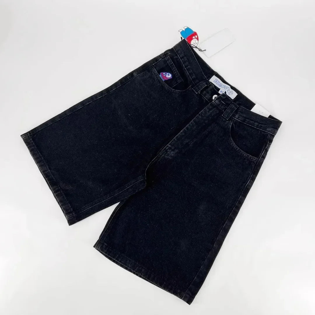 Black High Contrast Stitch Baggy Jorts