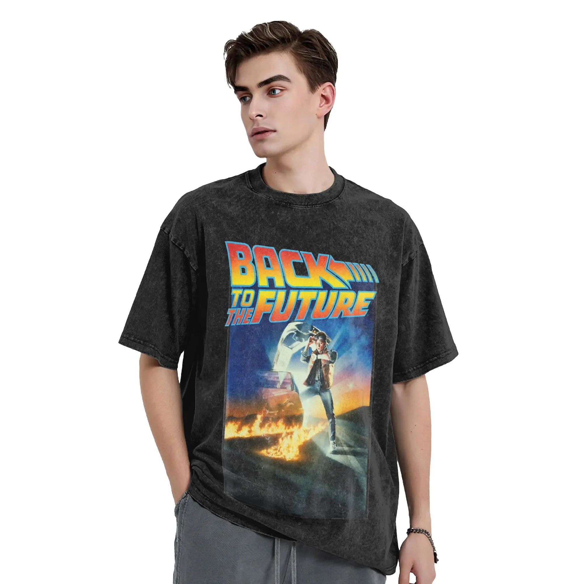 Faded Black Vintage "Back to the Future" Graphic T Shirt
