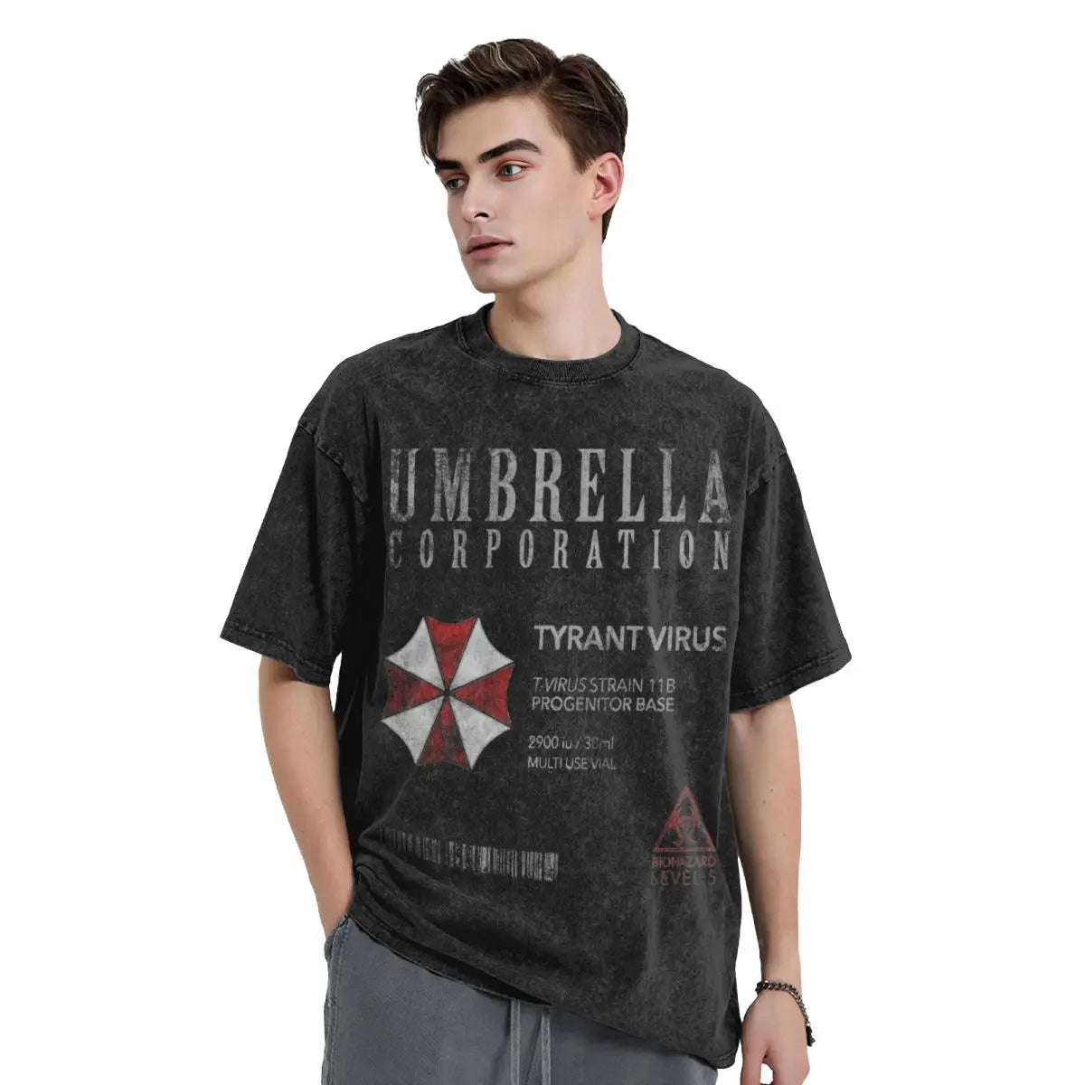 Vintage Washed Black Umbrella Corporation Graphic T Shirt