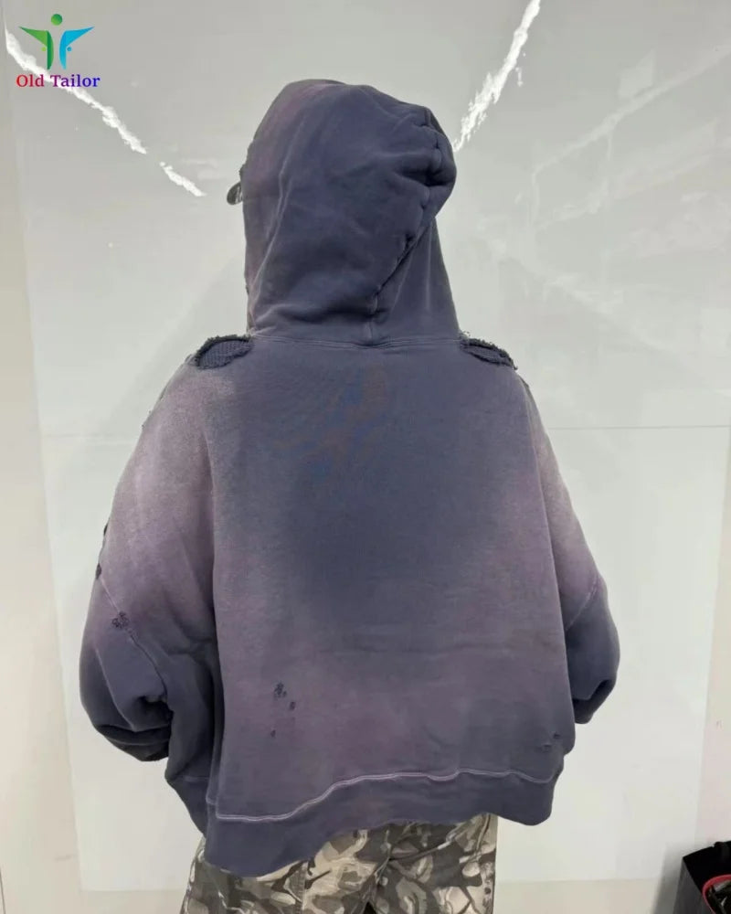 Multi Color Heavy Weight Saint Distressed Zip Up Hoodie