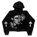 Black Harajuku Vintage Zip Up Hoodie