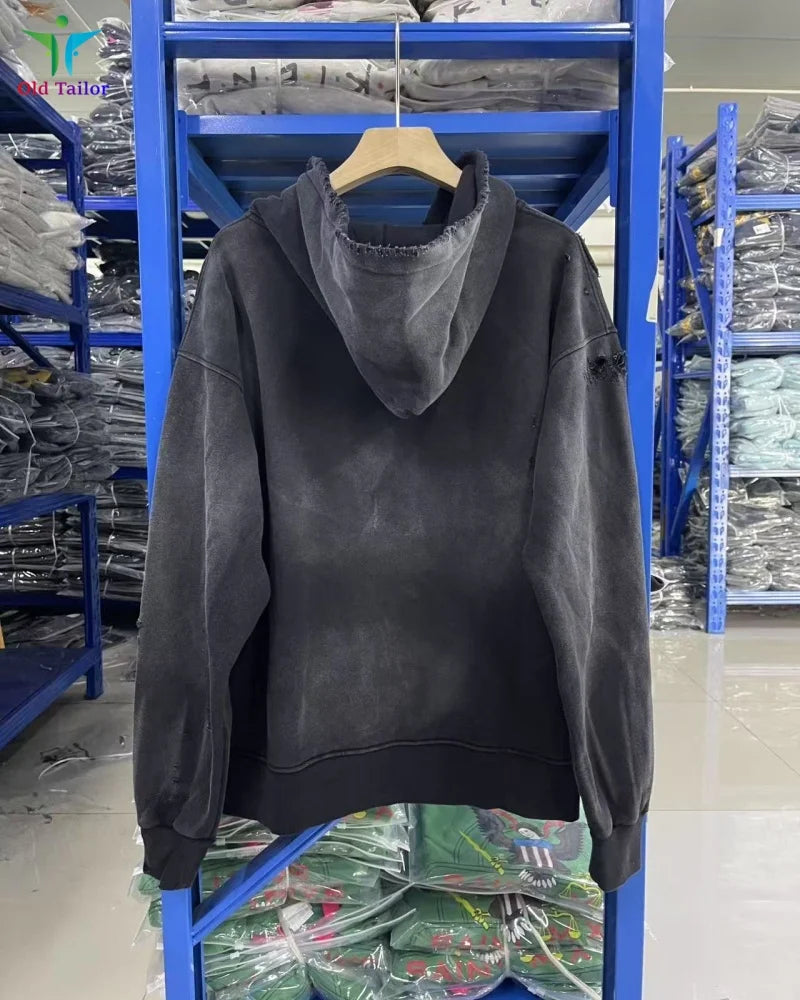 Multi Color Heavy Weight Saint Distressed Zip Up Hoodie