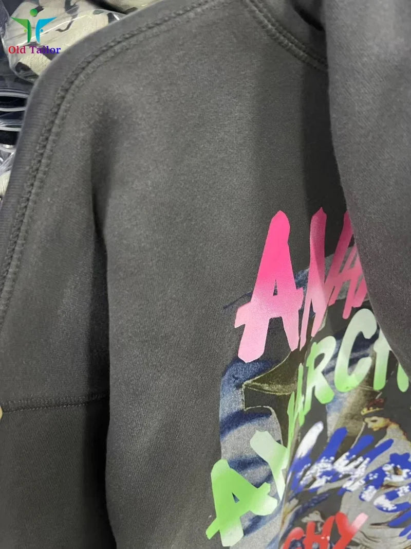 Multi Color Heavy Weight Saint Distressed Zip Up Hoodie