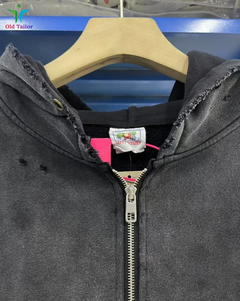 Multi Color Heavy Weight Saint Distressed Zip Up Hoodie